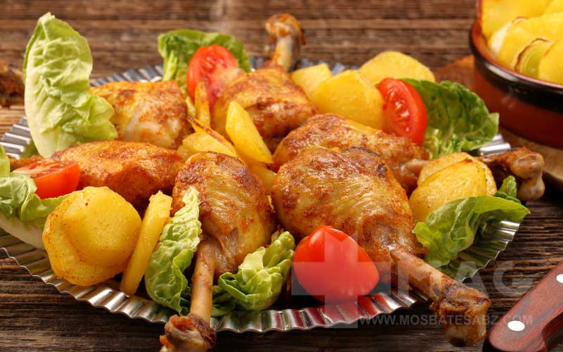 مرغ سرخ شده و سبزیجات