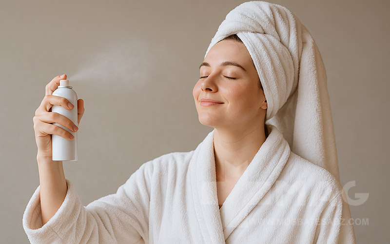 خانمی در حال استفاده از دئودورانت بعد از حمام