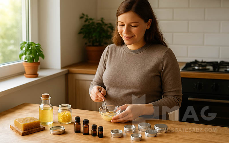 خانم باردار درحال درست کردن بالم لب خانگی