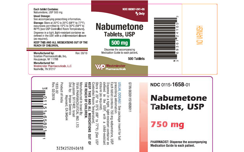 در تصویر دو نام تجاری نابومتون با دوزهای 500 میلی‌گرم و 750 میلی‌گرم مشاهده می‌شود.