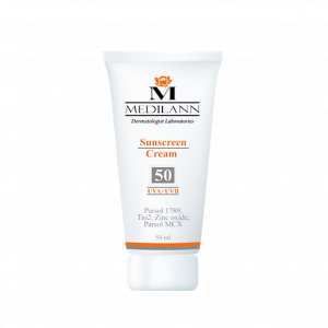 کرم ضد آفتاب رنگی SPF50 مدیلن مناسب پوست های معمولی و خشک