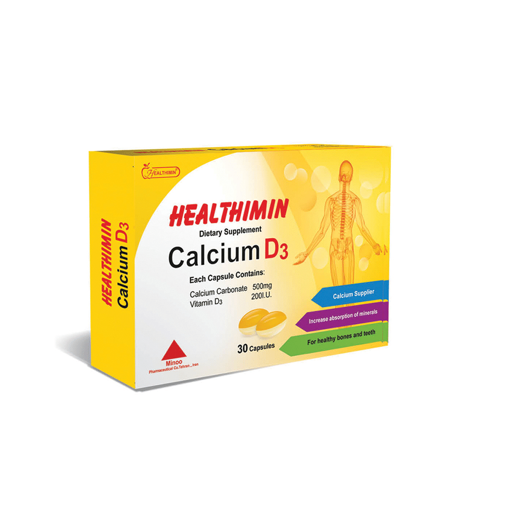 minoo-co-calcium-d3-healthimin-30caps قرص کلسیم D3 هلثی مین شرکت داروسازی مینو 30 عدد