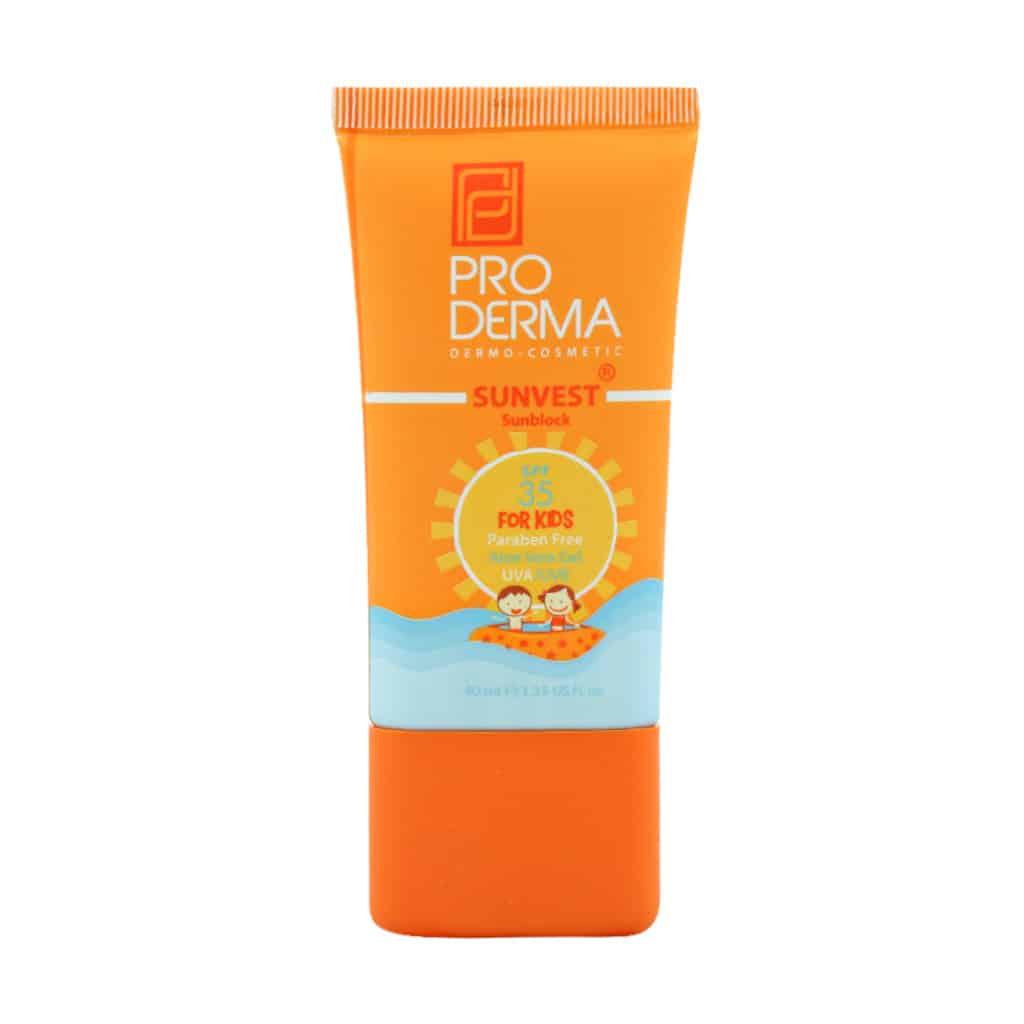 Proderma-Sunvest-Sunblock-SPF35-for-Kids-40-ml قیمت کرم ضد آفتاب کودکان SPF35 پرودرما