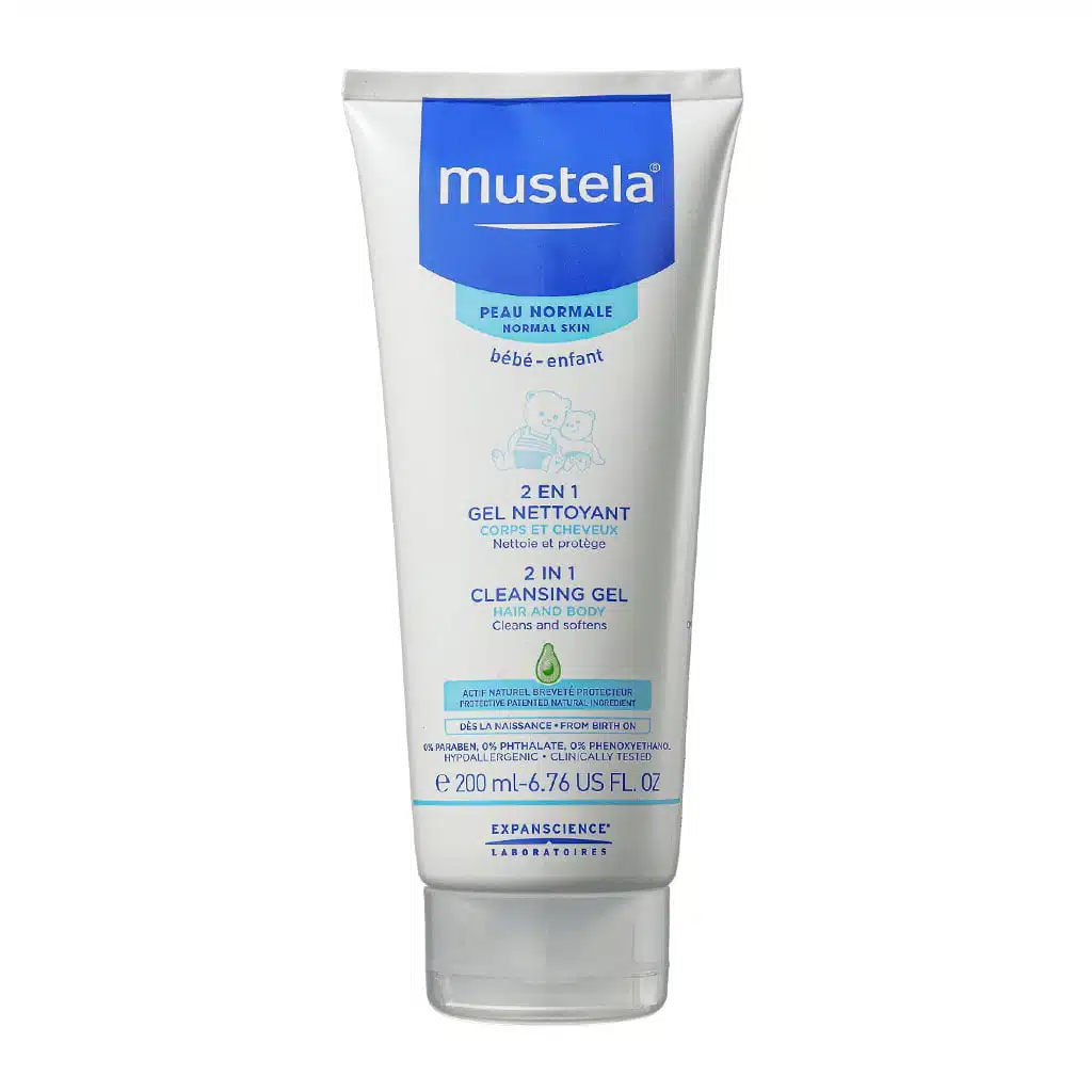 Mustela-2-in-1-Hair-and-Body-Gel-200-ml.jpg.webp ژل شستشو دهنده 2 در 1 سر و بدن موستلا 200 میلی لیتر