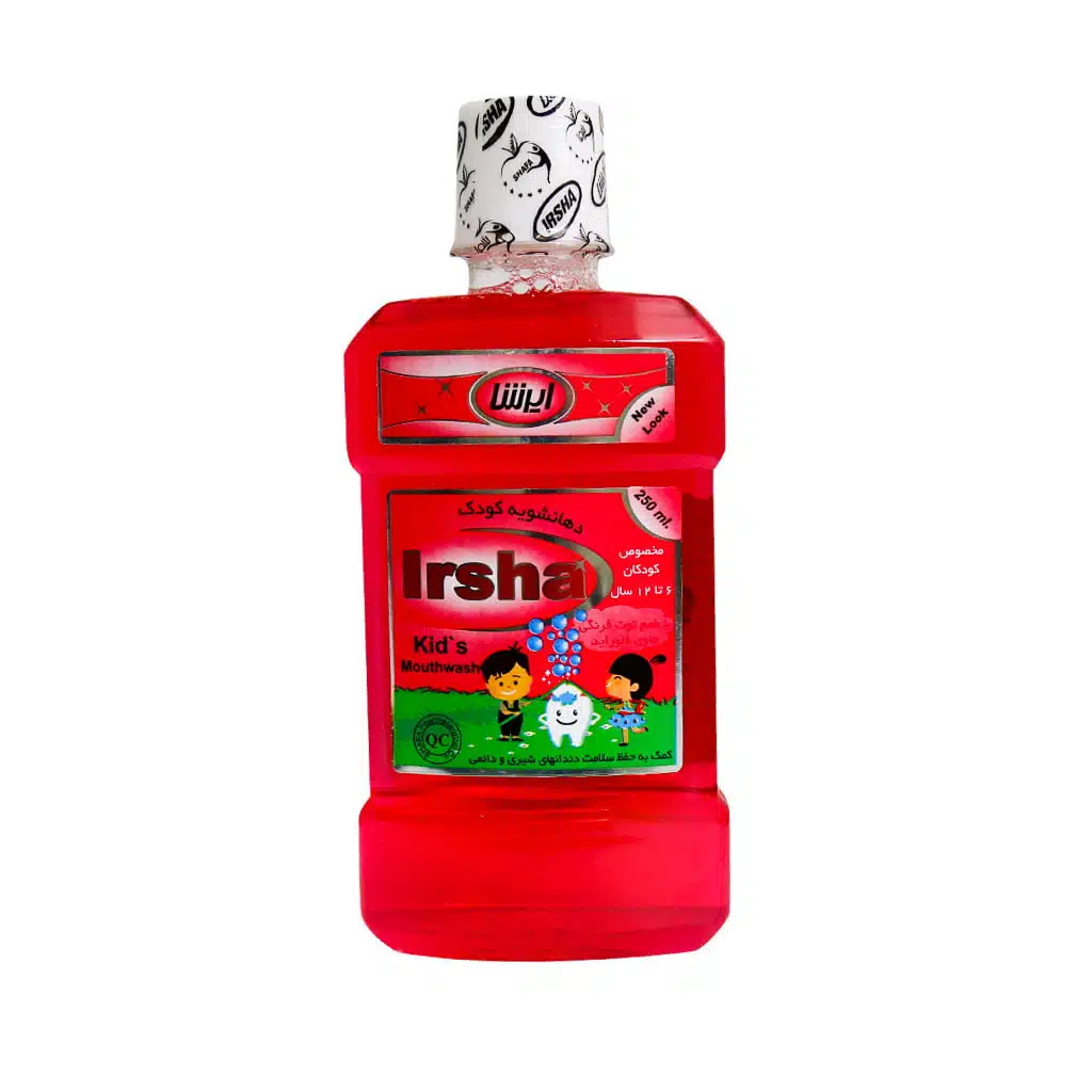 Irsha-Kids-Mouthwash-6-to-12-Years-250-ml.jpg.webp محلول دهانشویه کودک 6 تا 12 سال ایرشا با طعم توت فرنگی 250 میلی لیتر