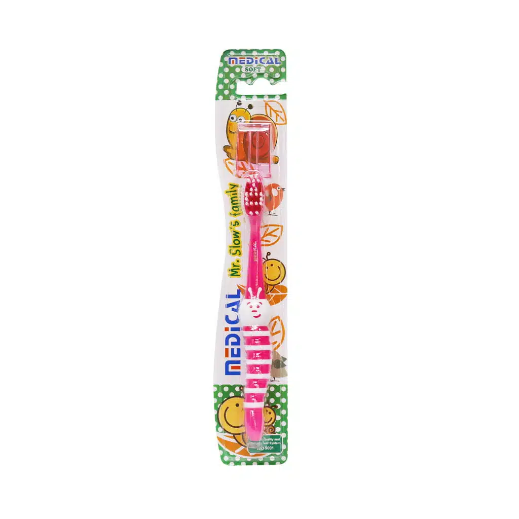 Medical-Soft-Brush-Kide-Toothbrushes-soorati.jpg.webp مسواک بچه گانه مدیکال مدل کرم شب تاب با برس نرم