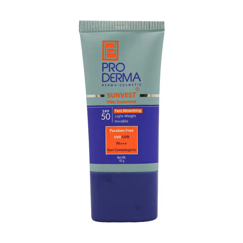Proderma-Sunvest-Men-Sunscreen-SPF50-40.jpg.webp کرم ضد آفتاب فاقد چربی آقایان SPF50 پرودرما 40 میلی لیتر