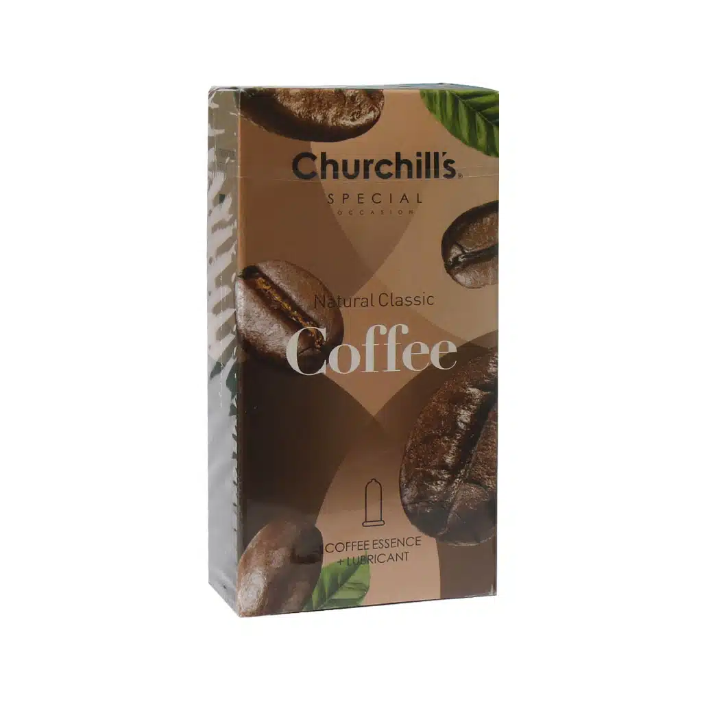 Churchills-Natural-Classic-Coffee-Condom-12-Pcs.jpg.webp کاندوم با فرم بدنه ساده قهوه چرچیلز حاوی ژل روان کننده 12 عدد