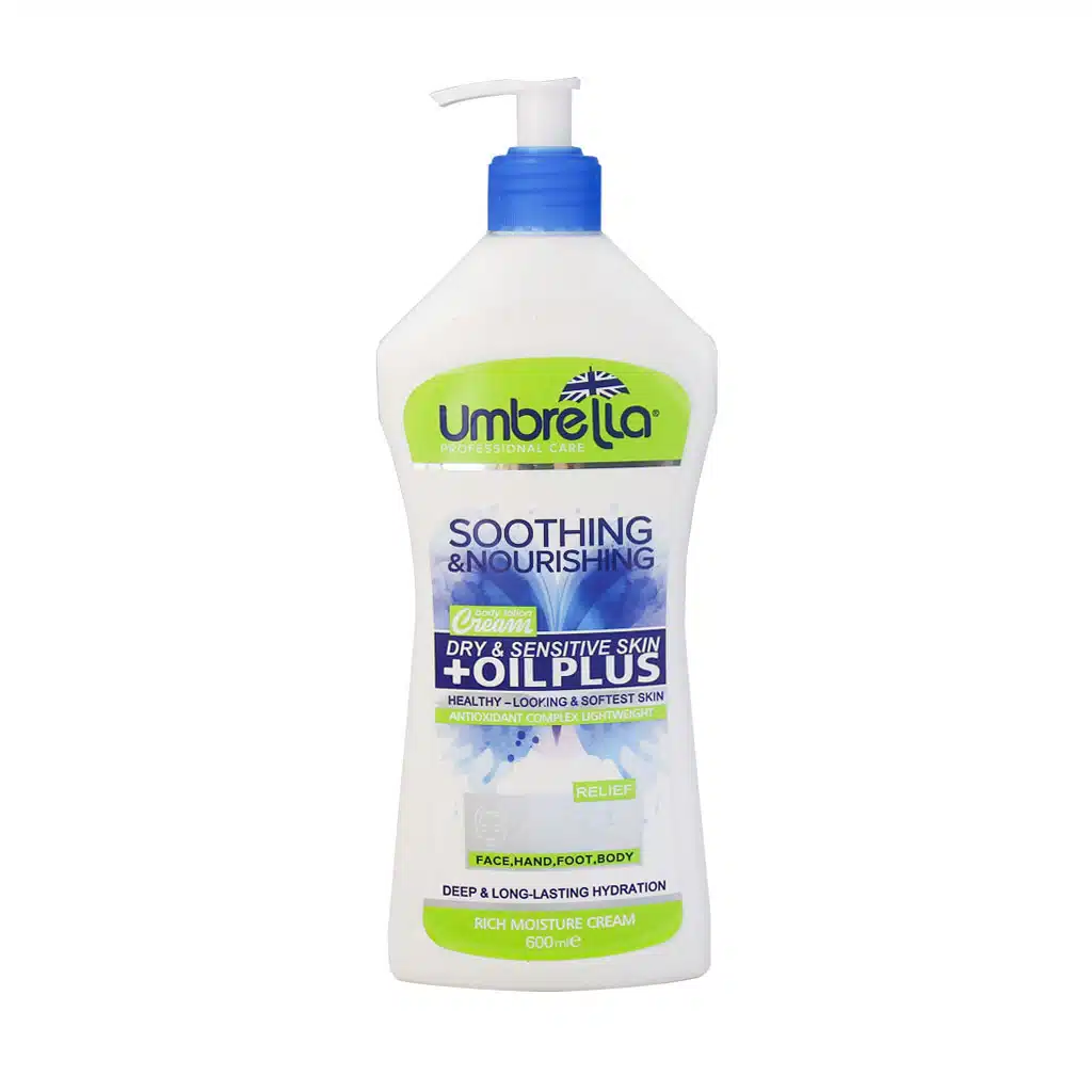 Umbrella-Oil-Plus-Rich-Moisture-Cream-600-ml.jpg.webp کرم مرطوب کننده پمپی اویل پلاس آمبرلا مخصوص پوست خشک 600 میلی لیتر