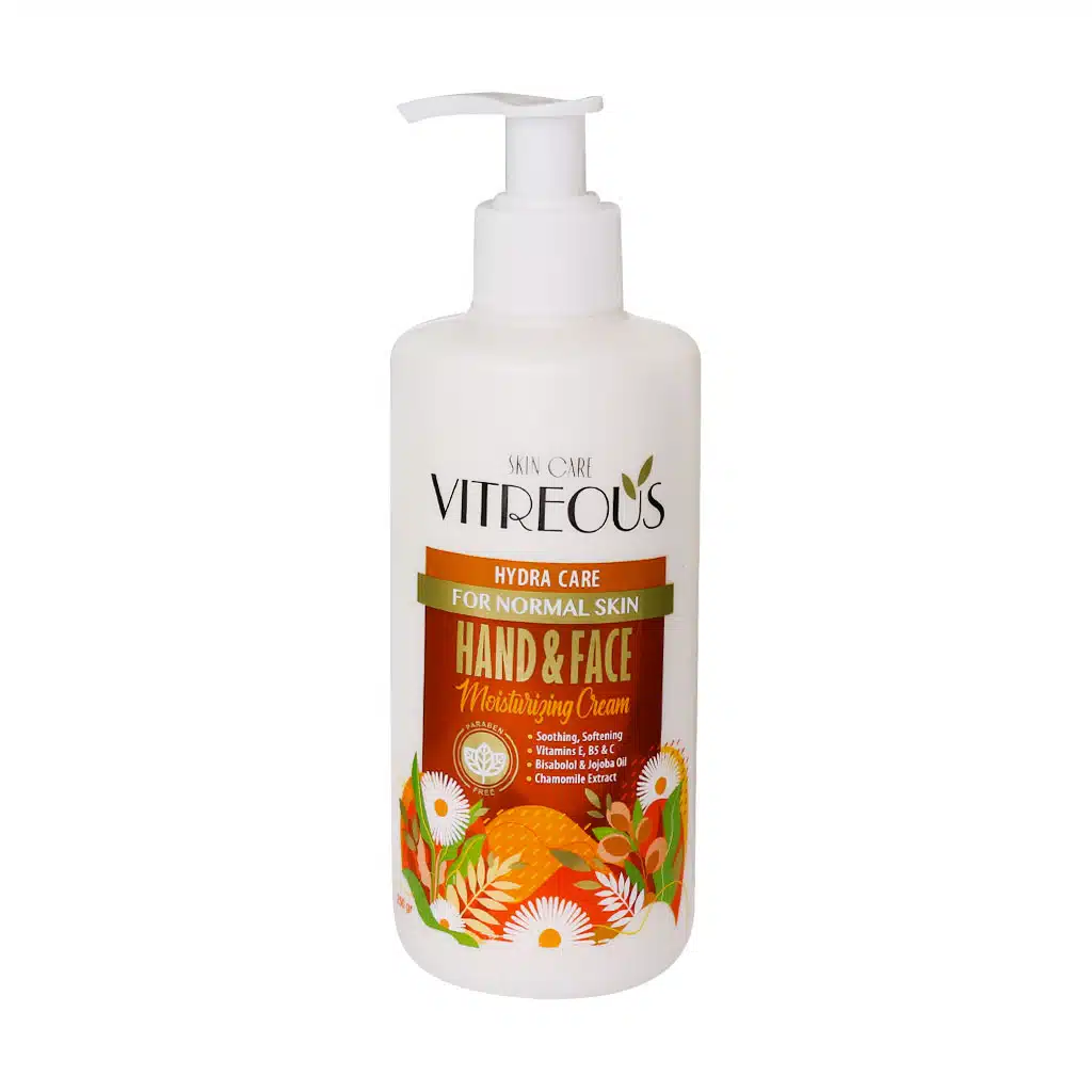 Vitreous-Hand-And-Face-Moisturizing-Cream-For-Normal-Skin.jpg.webp کرم مرطوب کننده پمپی دست و صورت پوست معمولی ویتروس 250 گرم