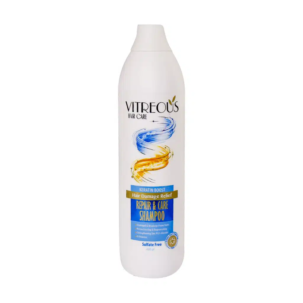 Vitreous-Repair-And-Care-Shampoo-For-Damaged-Hair-400-g.jpg.webp شامپو کراتین بدون سولفات ویتروس مناسب موهای آسیب دیده 400 میلی گرم