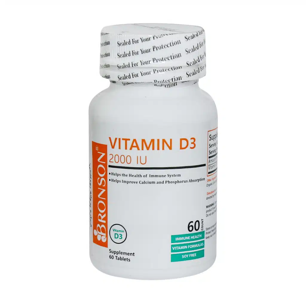 Bronson-Vitamin-D3-2000-IU-60-Tablet.jpg.webp قرص ویتامین D3 2000 واحد برونسون 60 عدد