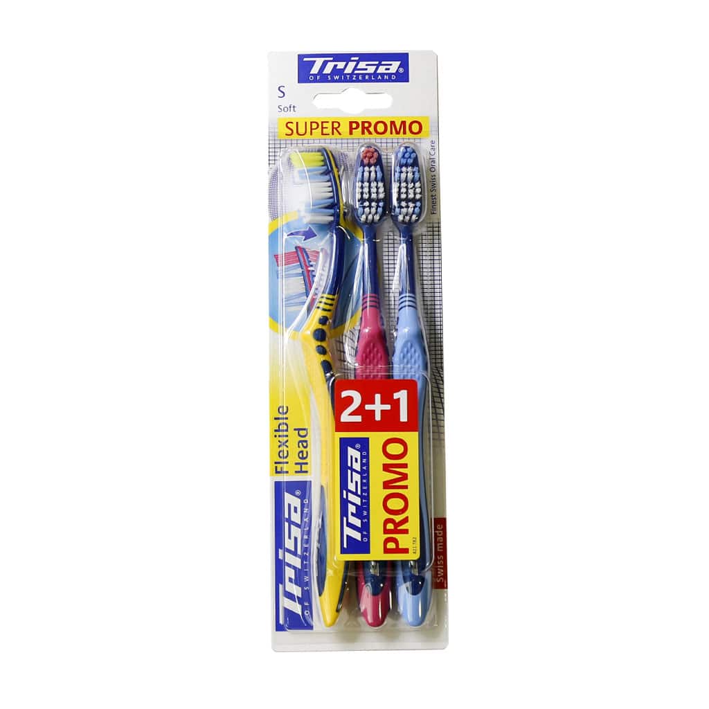 Trisa-Flexible-Head-Soft-Pac-3 مسواک سه تایی فلکسیبل هد با برس نرم تریزا