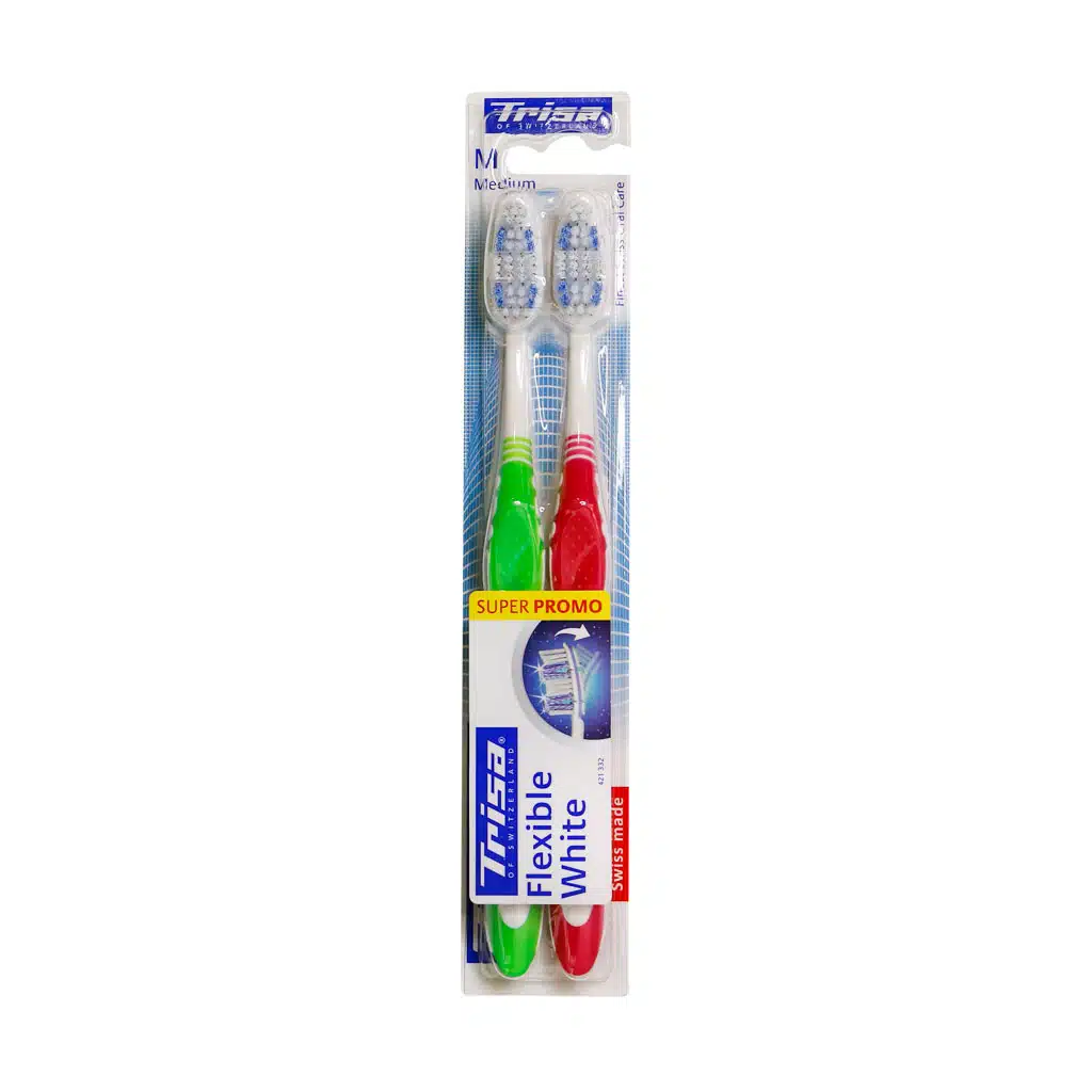 Trisa-Flexible-White-Dual-Medium-Toothbrush-a.jpg.webp مسواک دوتایی فلکسیبل وایت با برس متوسط تریزا
