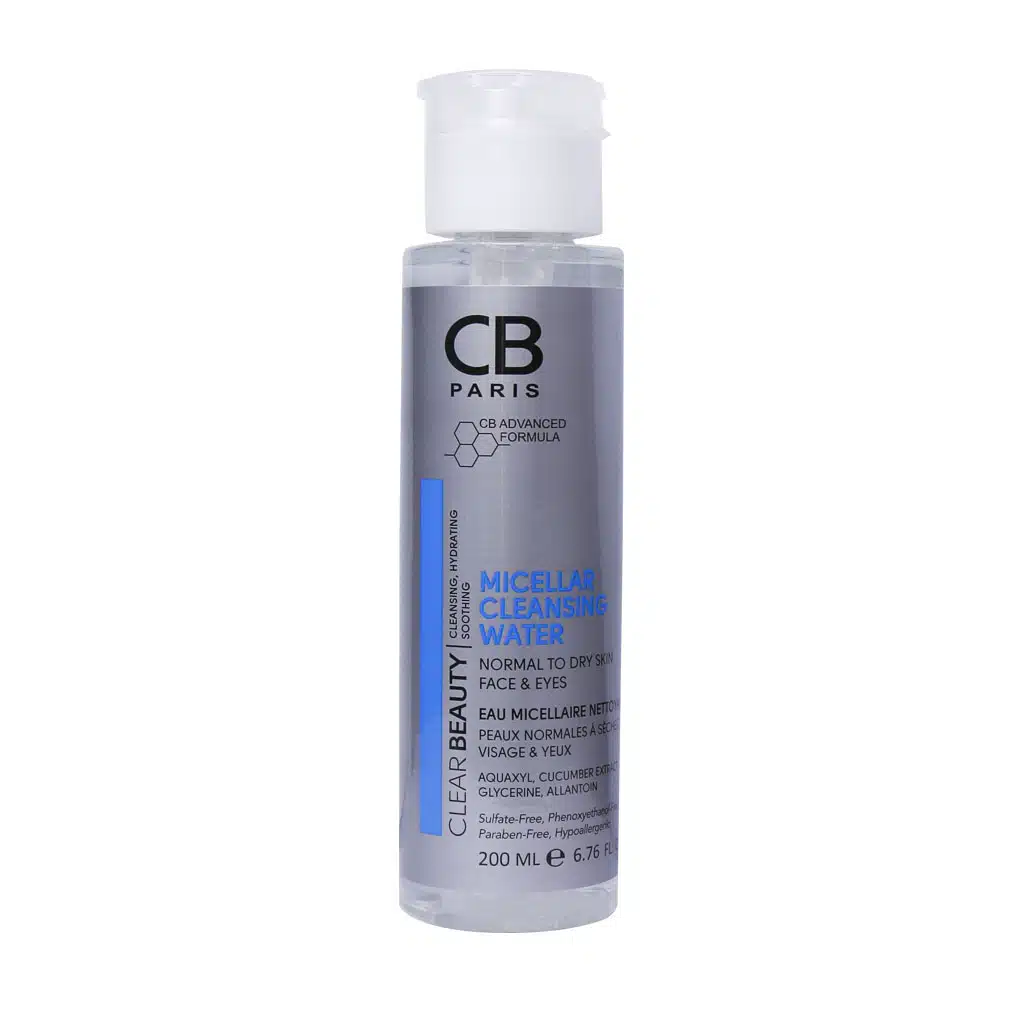CB-Paris-Micellar-Cleansing-Water-For-Normal-To-Dry-Skin-200-ml.jpg.webp محلول پاک کننده میسلار مناسب پوست نرمال تا خشک سی بی پاریس 200 میلی لیتر