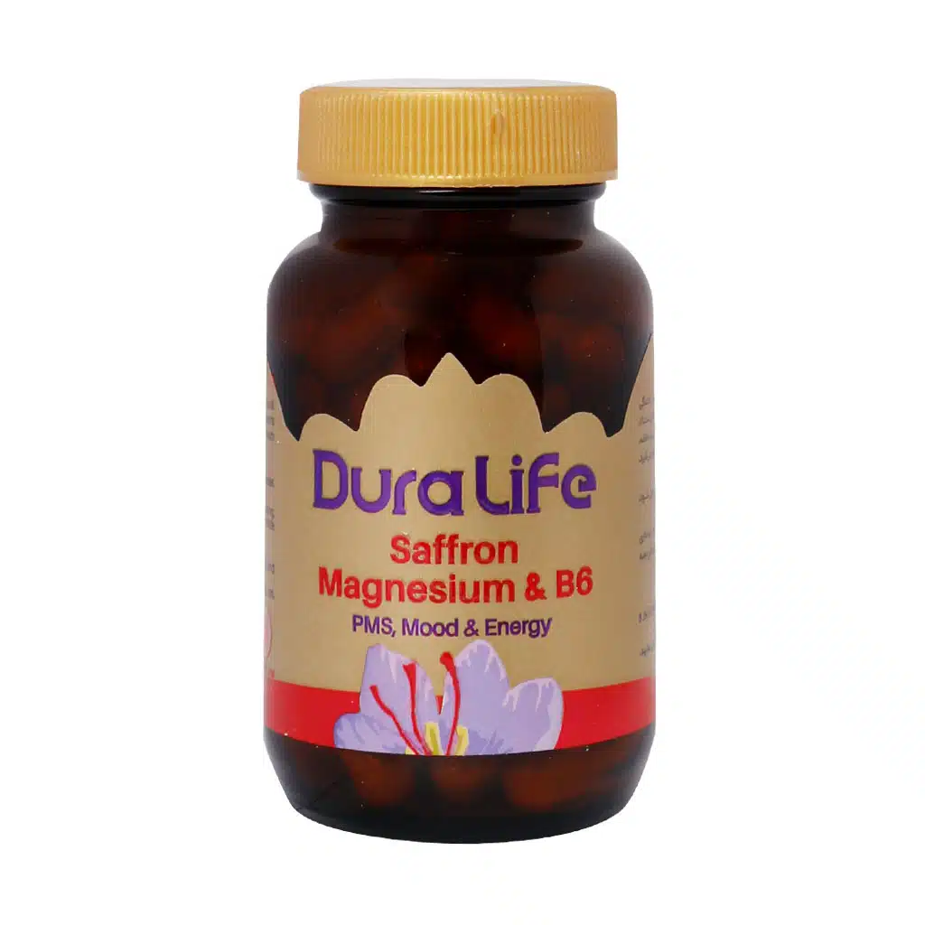 Faran-Shimi-Dura-Life-Saffron-Mangnesium-And-Vitamin-B6-Caps.jpg.webp کپسول سافرون منیزیم و ویتامین B6 دورالایف فاران شیمی 60 عدد