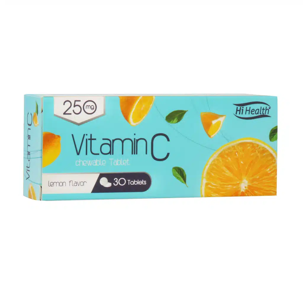 Hi-Health-Vitamin-C-250-mg-30-Chewable-Tablest.jpg.webp قرص جویدنی ویتامین C 250 میلی گرم های هلث 30 عدد