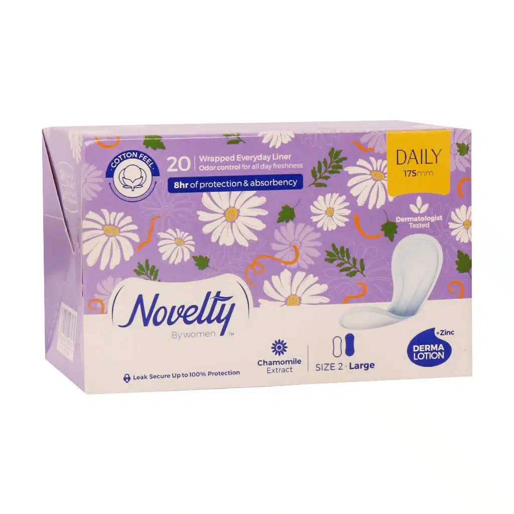 Novelty-Daily-Chamomile-Extract-Size-Large-20-Pad.jpg.webp پد بهداشتی روزانه ناولتی سایز بزرگ 20 عدد