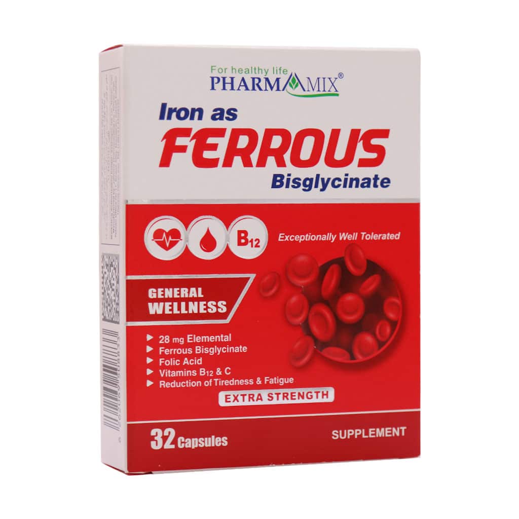 Pharmamix-Iron-Ferrous-Bisglycinate-۳۲-Capsules قیمت کپسول آهن فروس بیس گلیسینات فارمامیکس