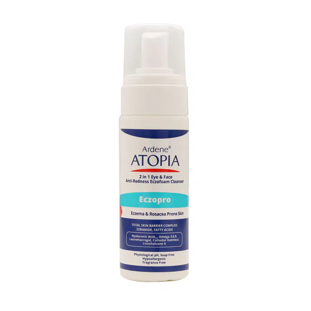 Ardene-Atopia-Eye-And-Face-Anti-Redness-Eczofoam-Cleanser-150-ml.jpg.webp فوم شوینده ملایم صورت و اطراف چشم آتوپیا آردن مناسب پوست خیلی خشک و مستعد به قرمزی 150 میلی لیتر
