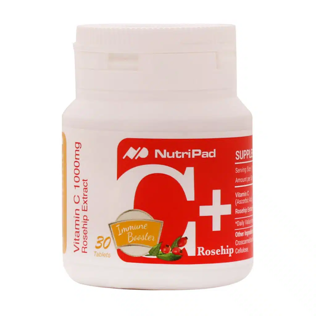 Nutri-Pad-Vitamin-C-And-Rosehip-30-Tablets.jpg.webp قرص ویتامین C 1000 میلی گرم و عصاره رزهیپ نوتری پاد 30 عدد