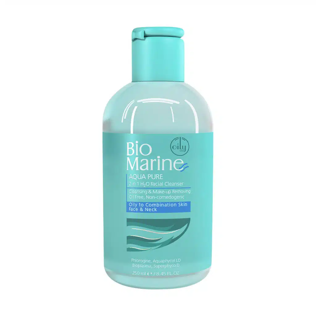 Bio-Marin-2-In-1-H2O-Facial-Cleanser-250.jpg.webp مایع پاک کننده آرایش 2 در 1 بایومارین مناسب پوست چرب و جوشدار 250 میلی لیتر