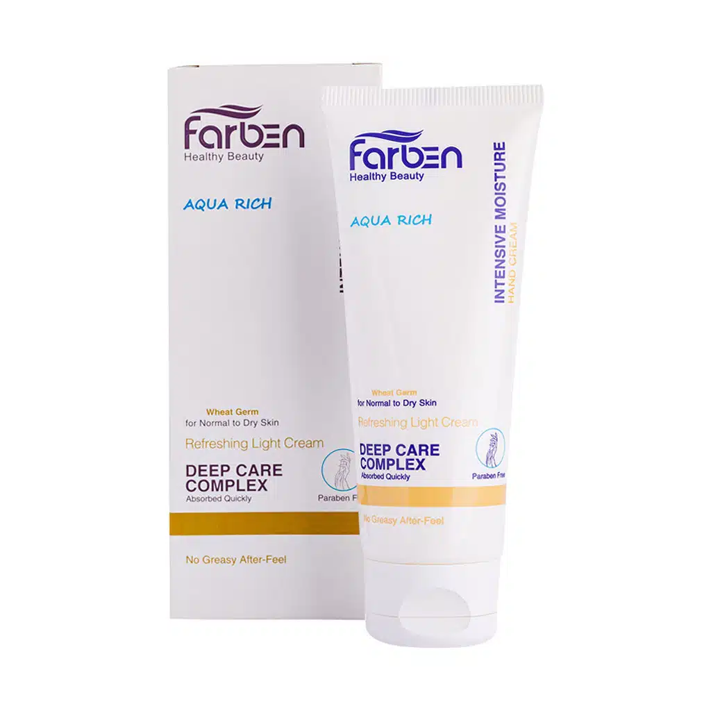 Farben-Wheat-Germ-Hand-Cream-1.jpg.webp کرم دست فاربن حاوی روغن جوانه گندم مناسب پوست های معمولی و خشک 75 میلی لیتر