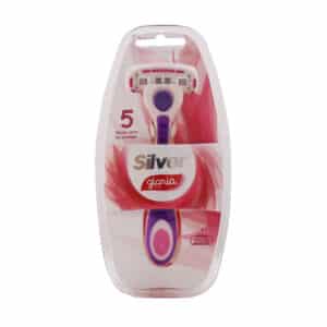 خودتراش زنانه 5 لبه گلوریا سیلور همراه با تیغ یدک