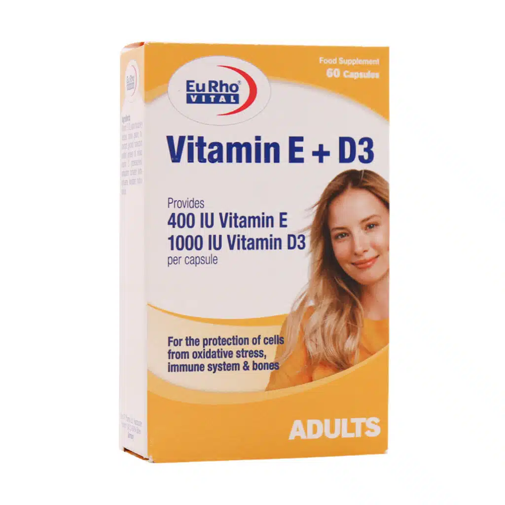 Eurhovital-Vitamin-E-And-D3.jpg.webp کپسول ویتامین E و D3 یوروویتال 60 عدد