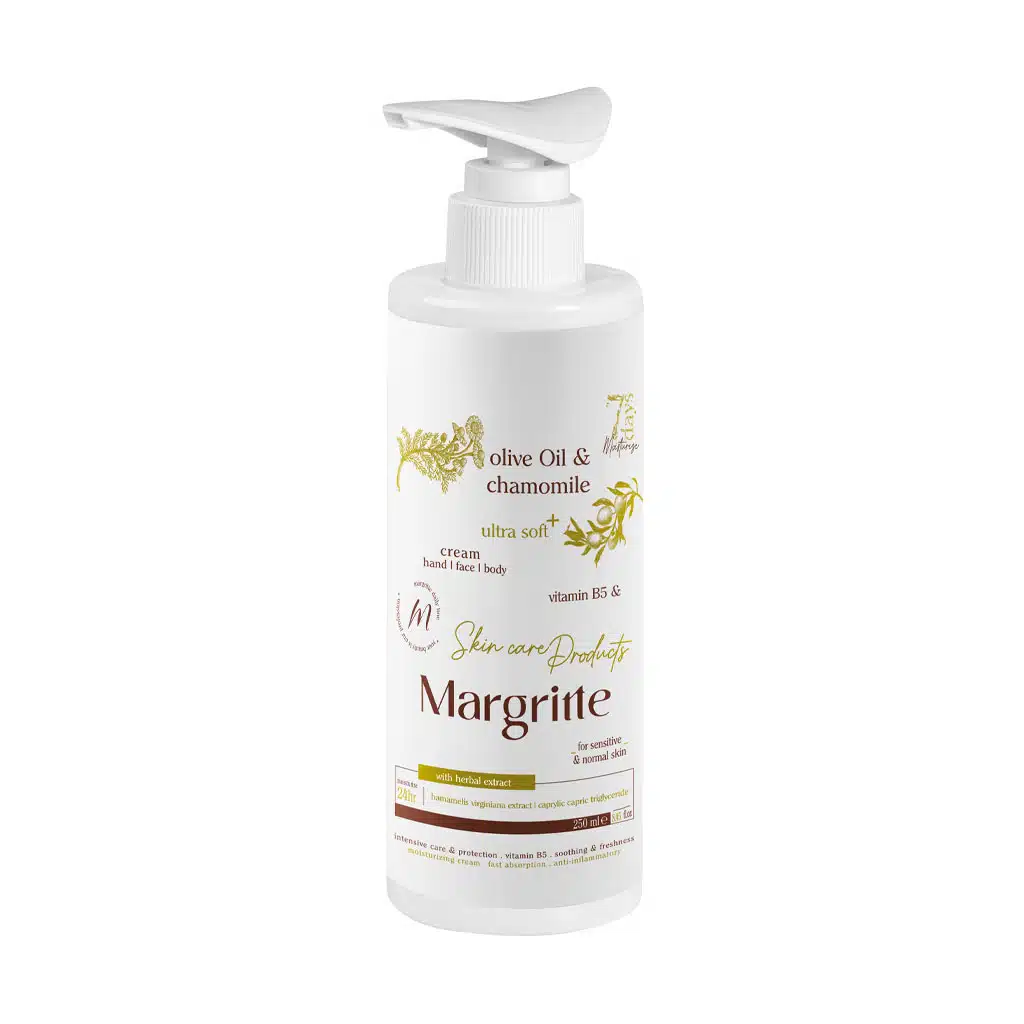 Margritte-Olive-Oil-And-Chamomel-Moisturizing-Cream-250-ml.jpg.webp کرم مرطوب کننده زیتون و بابونه مارگریت 250 میلی لیتر