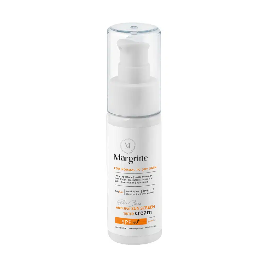 Margritte-SPF50-Anti-Spot-Sun-Screen-Cream-50-ml.jpg.webp کرم ضد آفتاب روشن کننده SPF50 پوست نرمال تا خشک مارگریت 50 میلی لیتر