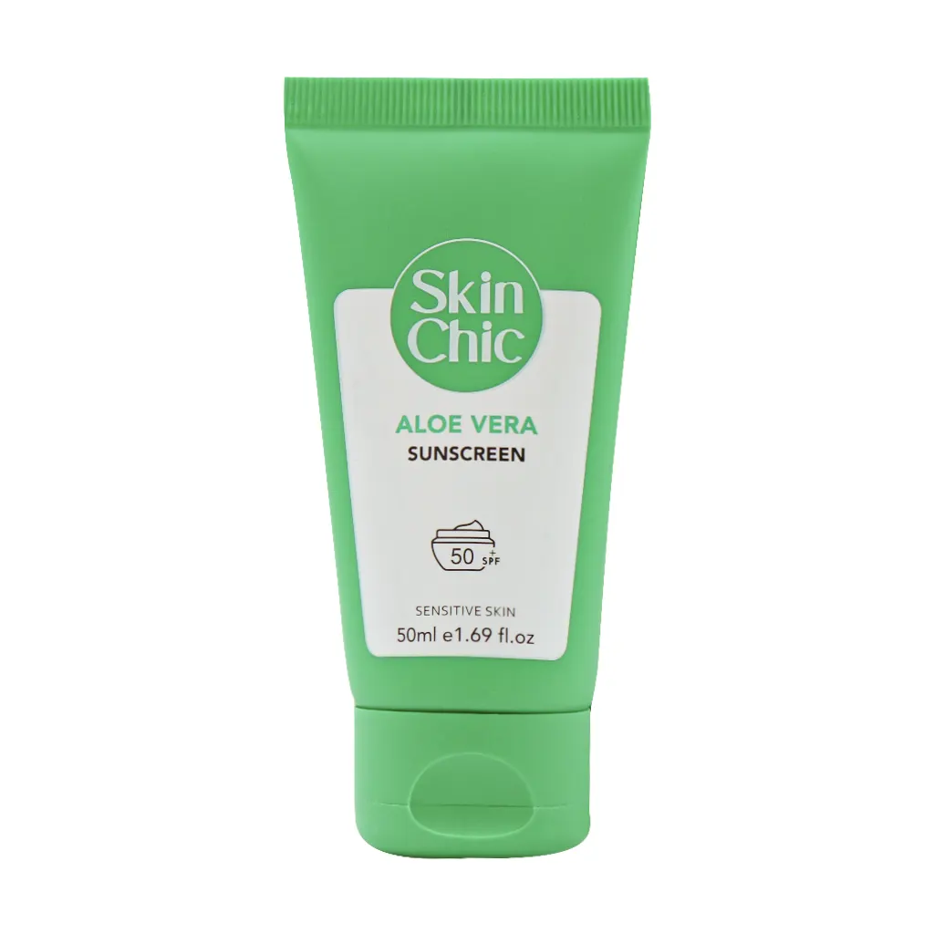 Skin Chic Aloe Vera SPF50 Sunscreen Cream 50 ml قیمت کرم ضد آفتاب عصاره آلوئه ورا SPF50 اسکین شیک