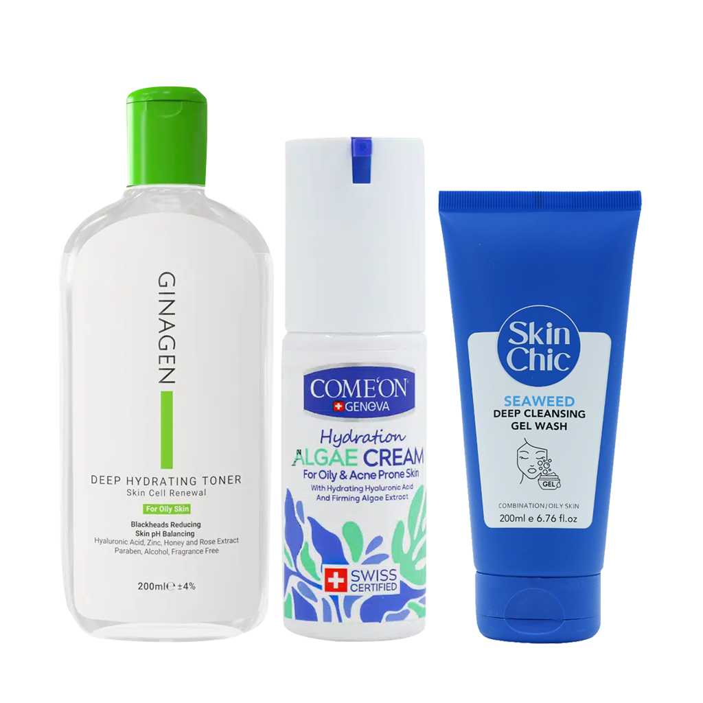 Three-step cleansing and hydrating pack for oily skin پک سه مرحلهای پاکسازی و آبرسانی پوست چرب