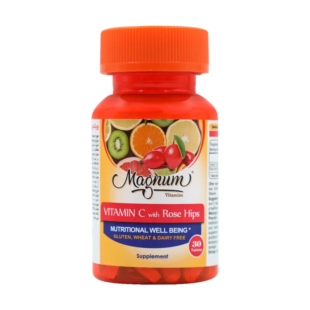 Magnum Vitamins Vitamin C And Rosehips 30 Tabs قیمت قرص ویتامین سی و رز هیپ مگنوم ویتامینز