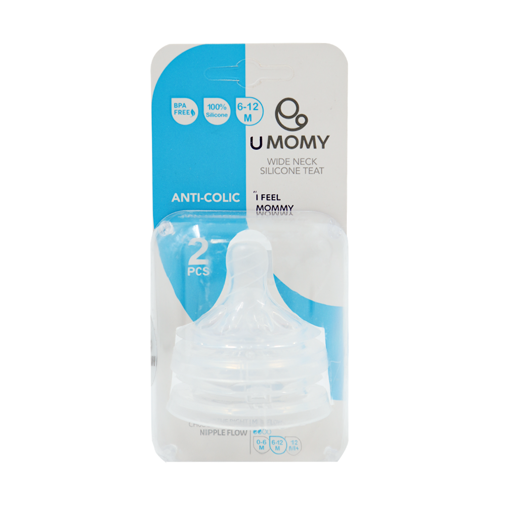 Umomy 6 To 12 Months Wide Neck Silicone Teat 2 Pcs قیمت سر شیشه سیلیکونی دهانه عریض یومامی 6 تا 12 ماه