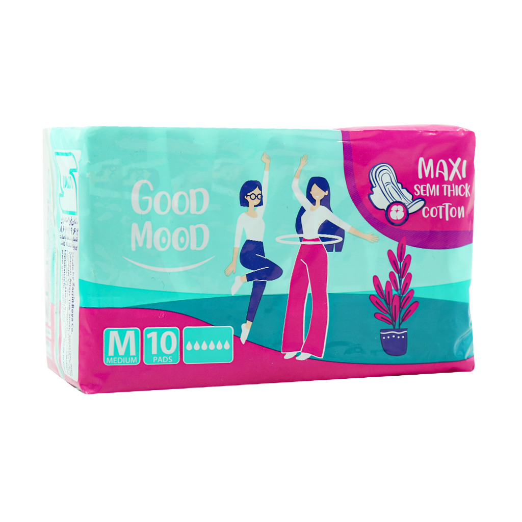 Good Mood Medium Maxi Semi Thick Cotton 10 Pads قیمت نوار بهداشتی مکسی نیمه ضخیم پنبه ای گود مود سایز متوسط