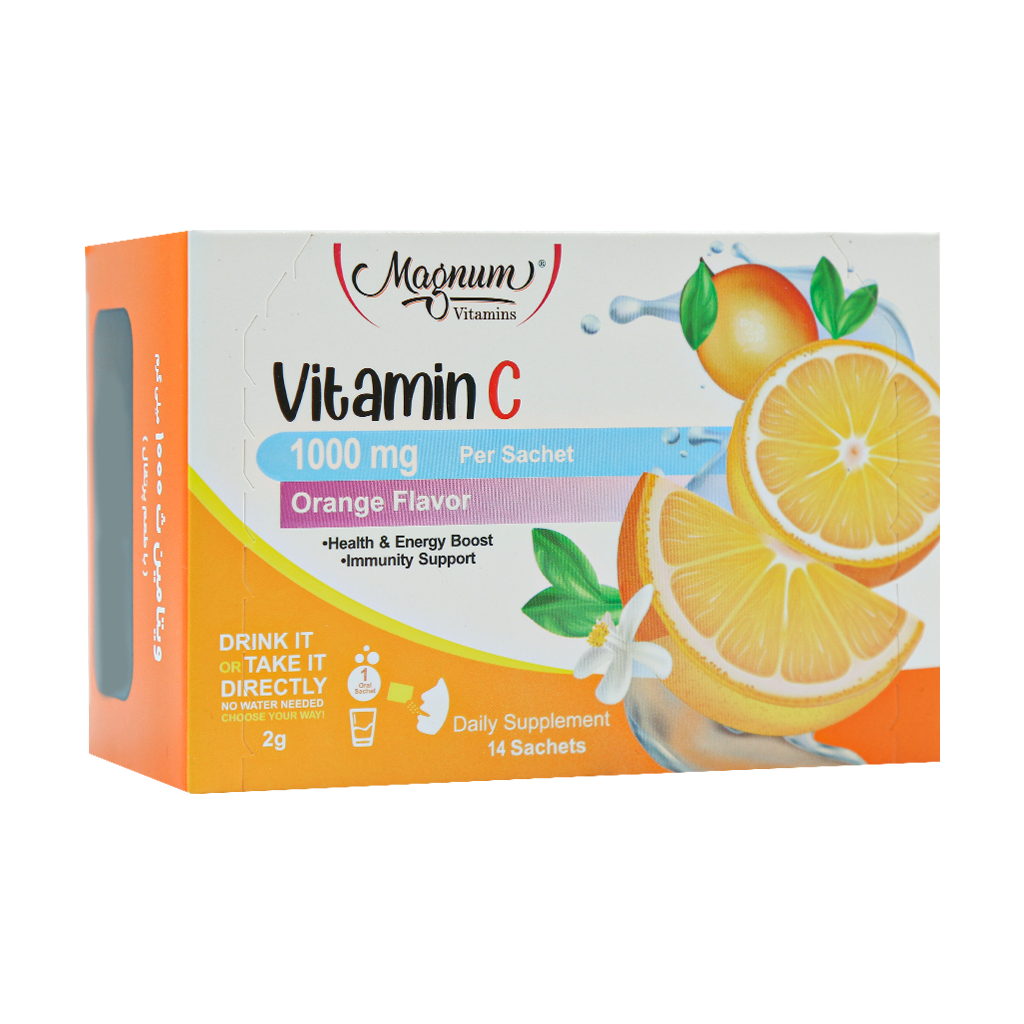 Magnum Vitamins Vitamin C 1000 Mg 14 Sachets قیمت ساشه ویتامین سی 1000 میلی گرم مگنوم ویتامینز