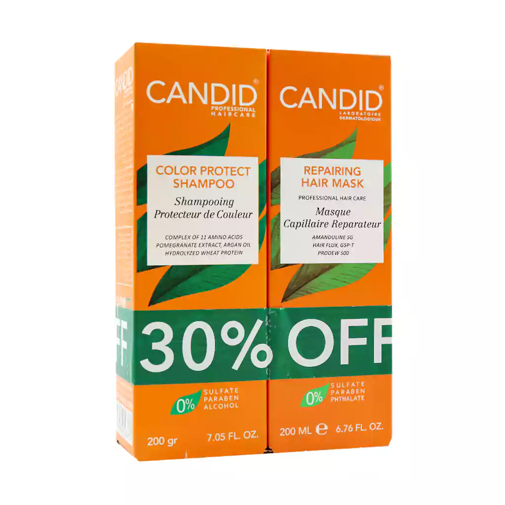 Candid Color Protect Shampoo And Reparing Hair Mask پک شامپو تثبیت کننده رنگ مو و ماسک ترمیم کننده مو کاندید Candid Color Protect Shampoo And Reparing Hair Mask پک شامپو تثبیت کننده رنگ مو و ماسک ترمیم کننده مو کاندید